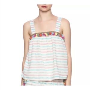 Honey Punch striped top with tassel and bead trim Size Small